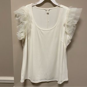 Cato Sz M Winter White Top With Tulle Sleeves NWOT
